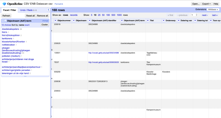 Overzicht van het analyseren in OpenRefine (Afbeelding: Brabant Cloud)